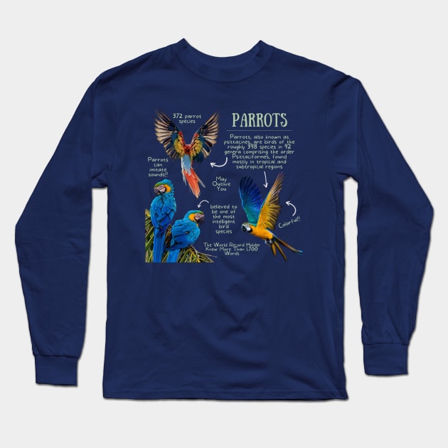 Animal Facts - Parrot Long Sleeve T-Shirt by Animal Facts and Trivias